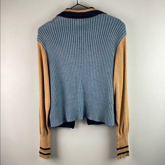 Cabi Colorblock Navy and Camel Ribbed Cardigan Size XL - Picture 6 of 8